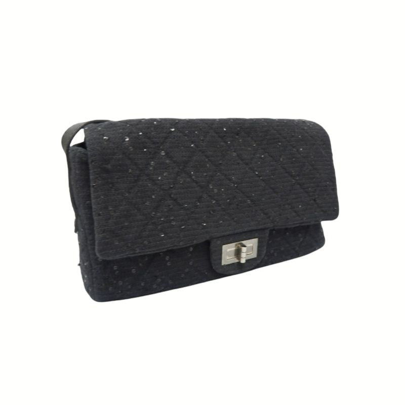 CHANEL Black 2.55 Quilted Canvas Chain Crossbody Bag with Sequins