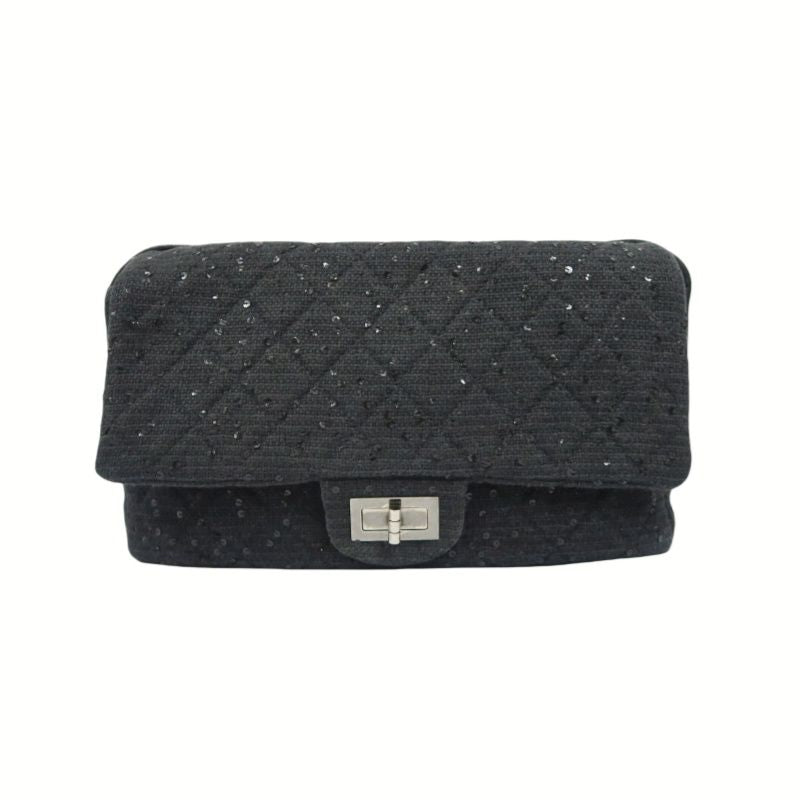 CHANEL Black 2.55 Quilted Canvas Chain Crossbody Bag with Sequins