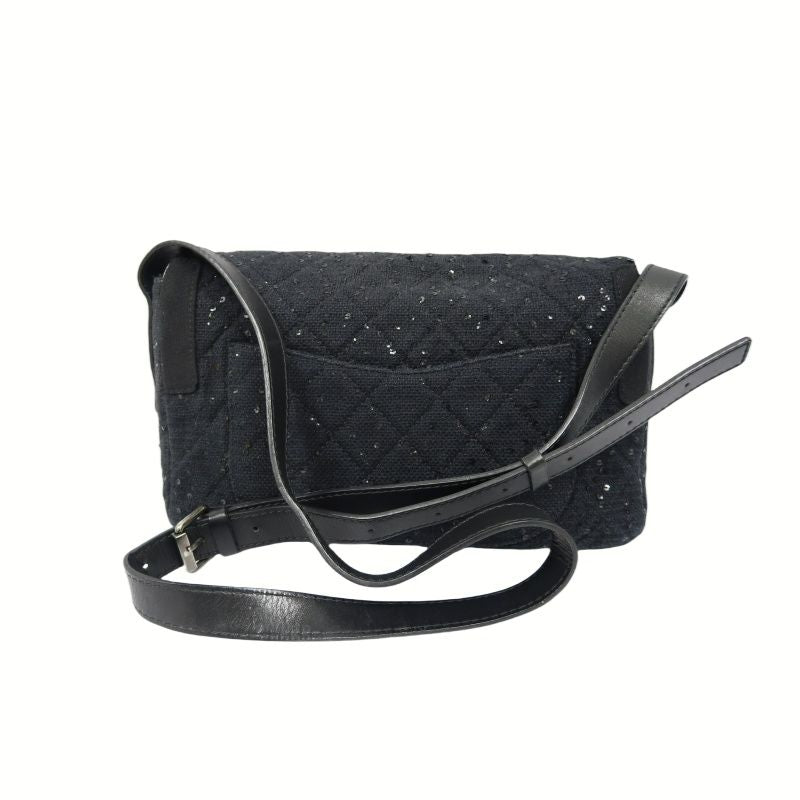 CHANEL Black 2.55 Quilted Canvas Chain Crossbody Bag with Sequins
