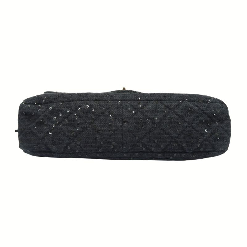CHANEL Black 2.55 Quilted Canvas Chain Crossbody Bag with Sequins