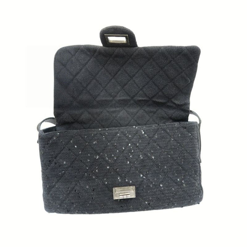 CHANEL Black 2.55 Quilted Canvas Chain Crossbody Bag with Sequins