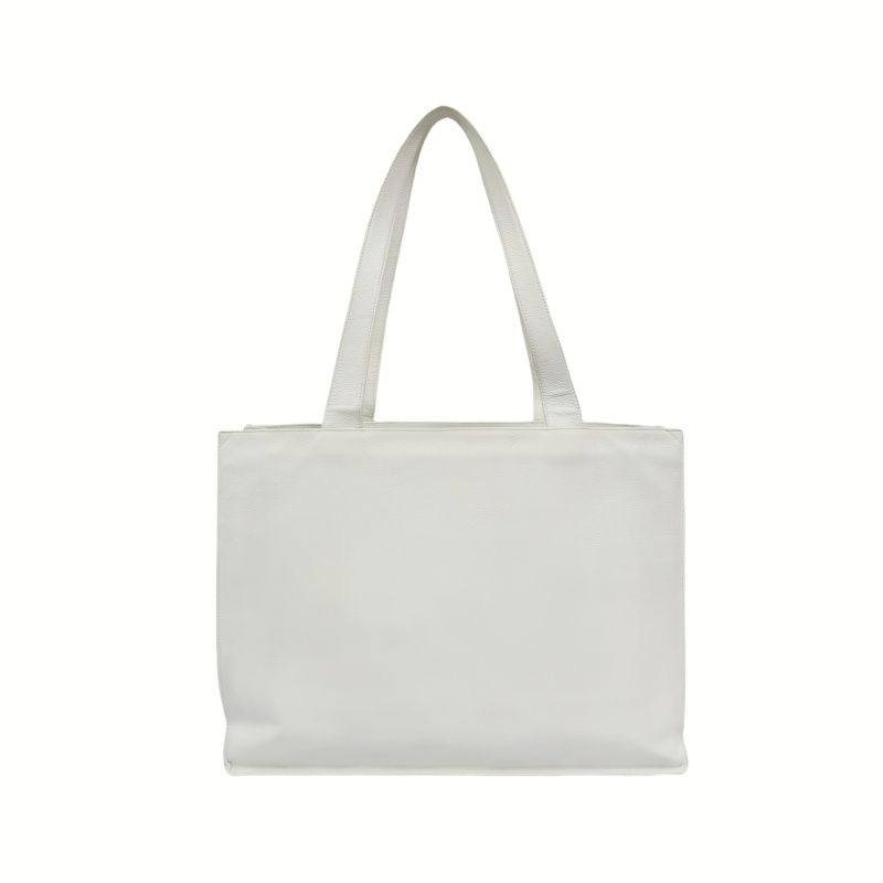 CHANEL White Caviar Leather Tote Shoulder Bag with Interlocking CC Logo