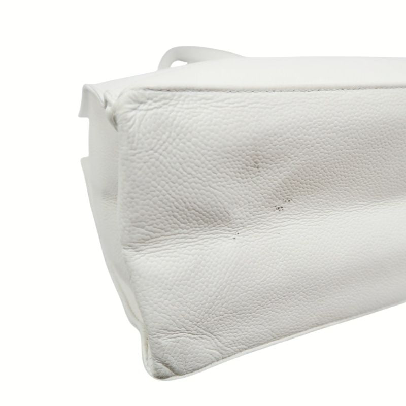 CHANEL White Caviar Leather Tote Shoulder Bag with Interlocking CC Logo