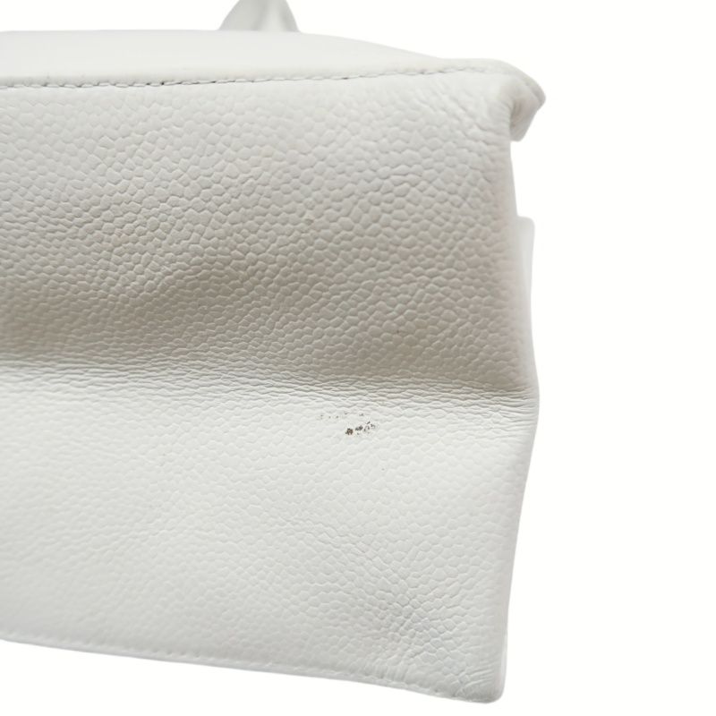 CHANEL White Caviar Leather Tote Shoulder Bag with Interlocking CC Logo