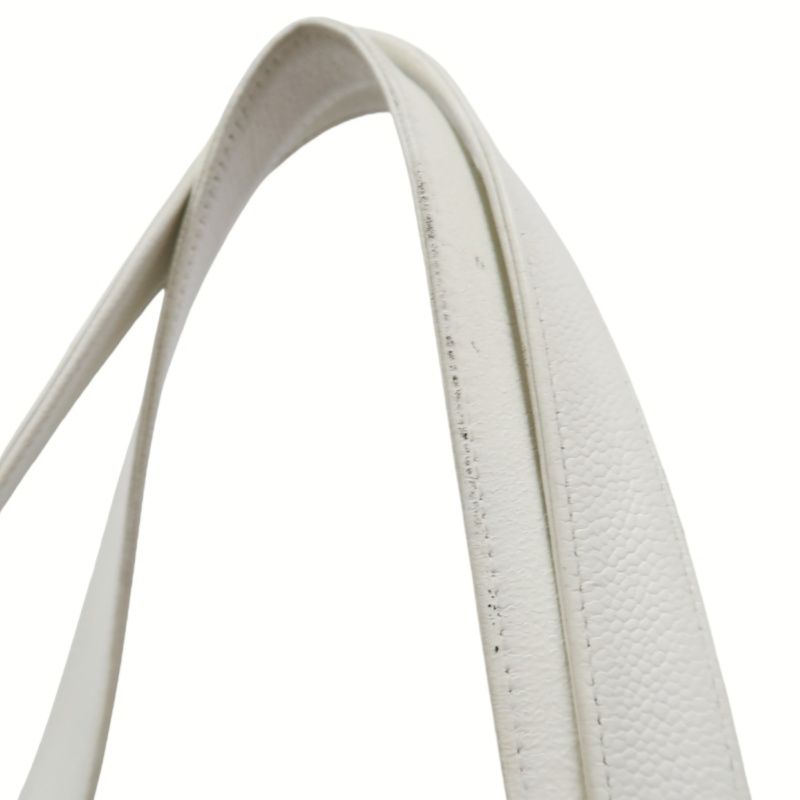 CHANEL White Caviar Leather Tote Shoulder Bag with Interlocking CC Logo