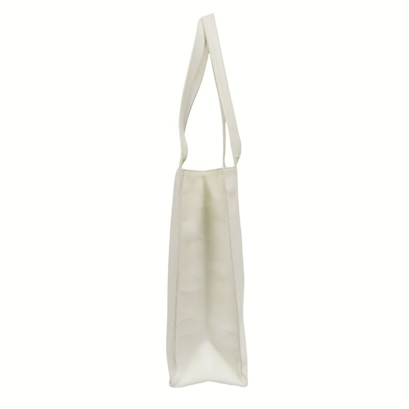 CHANEL White Caviar Leather Tote Shoulder Bag with Interlocking CC Logo