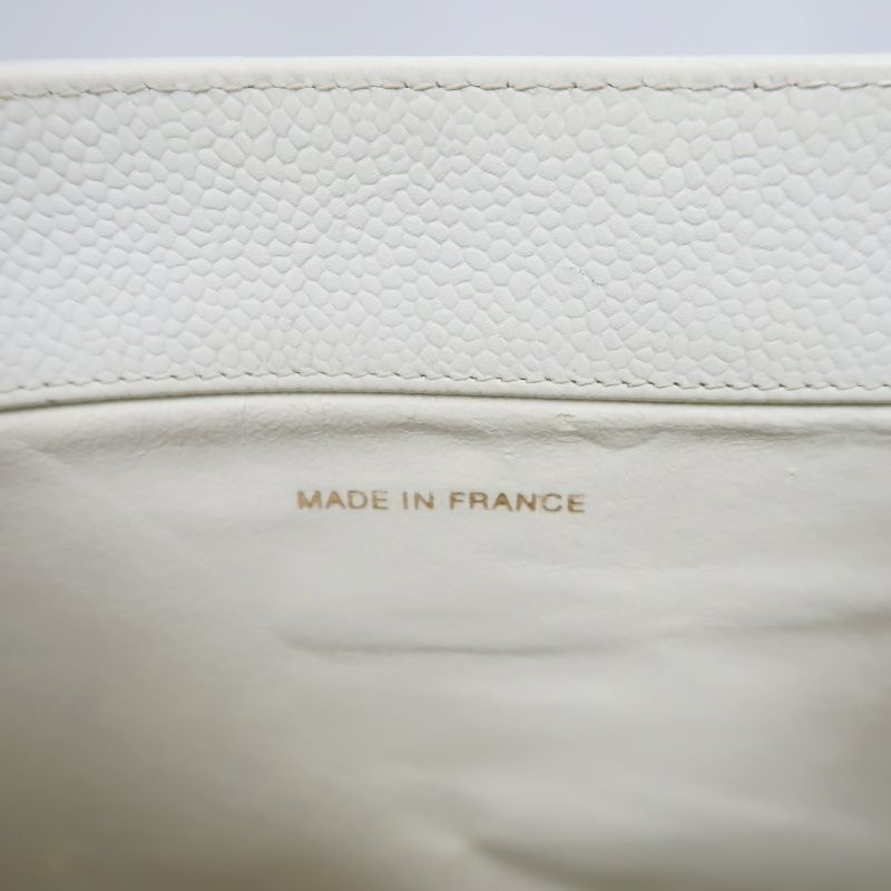 CHANEL White Caviar Leather Tote Shoulder Bag with Interlocking CC Logo