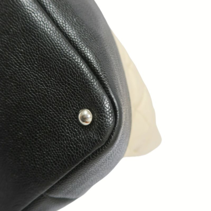 CHANEL Beige/Black Lambskin Quilted Chain Shoulder Tote Crossbody Bag with Silver Hardware
