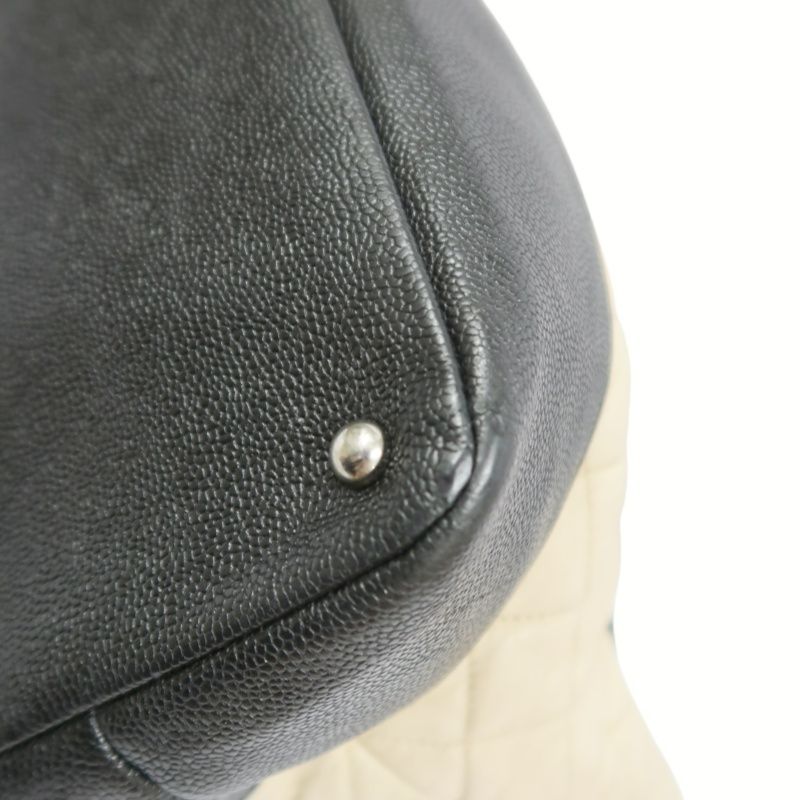 CHANEL Beige/Black Lambskin Quilted Chain Shoulder Tote Crossbody Bag with Silver Hardware