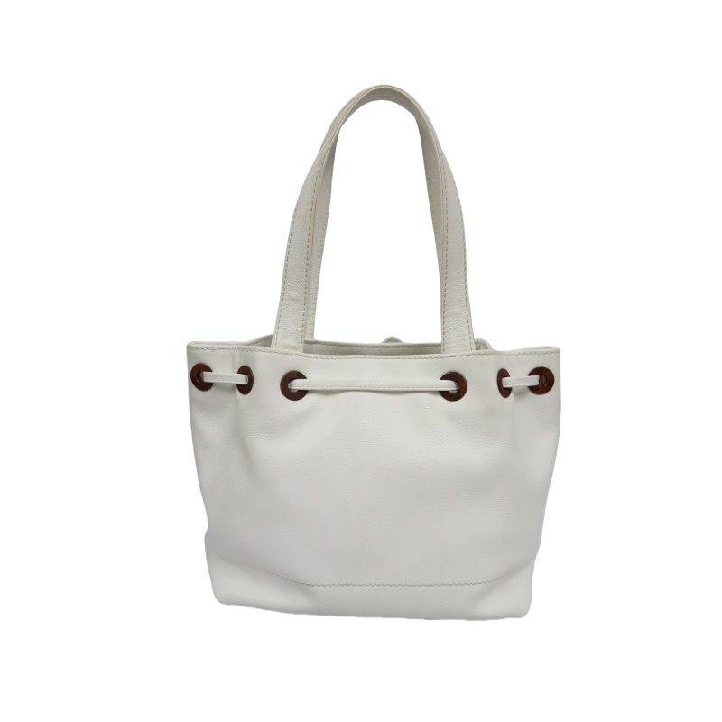 CHANEL White Calfskin Drawstring Tote Shoulder Bag with Dust Bag