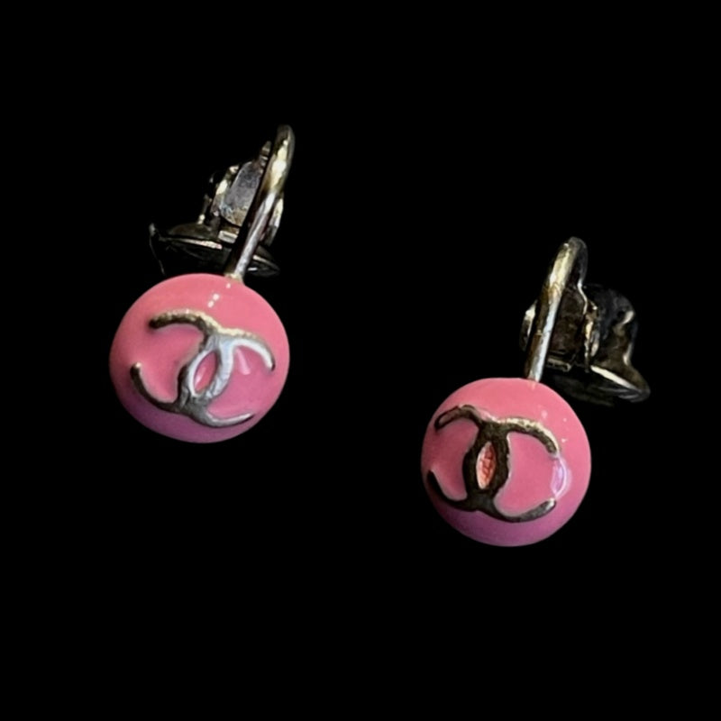 CHANEL Silver-Plated Pink Alloy Clip-On Earrings