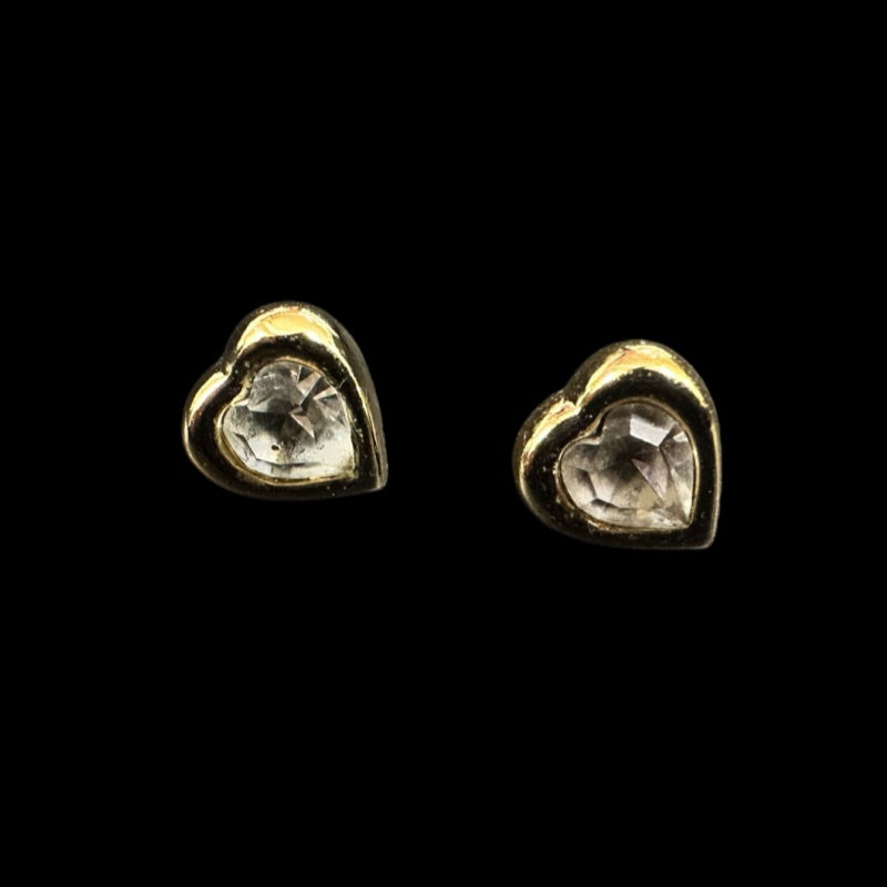 DIOR heart earrings, rhinestone, gold plated, with dust bag