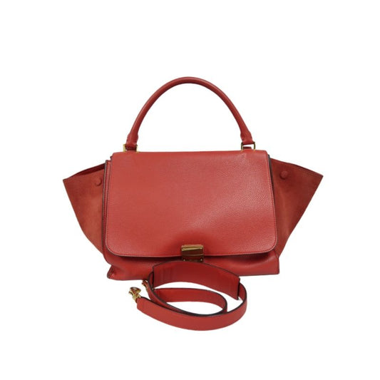 CELINE Trapeze Handbag, Red Leather, Includes Short Shoulder Strap