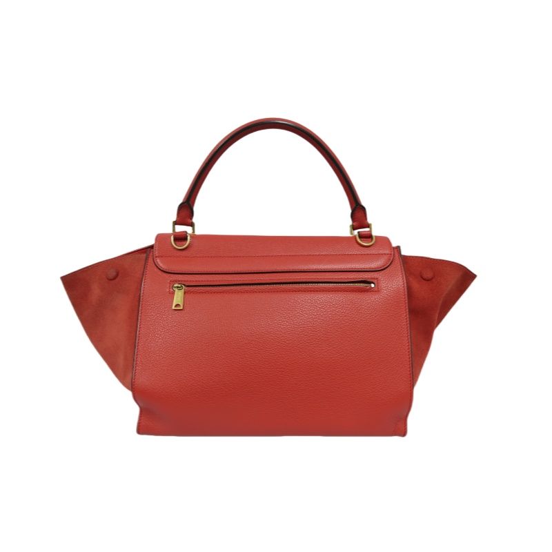 CELINE Trapeze Handbag, Red Leather, Includes Short Shoulder Strap