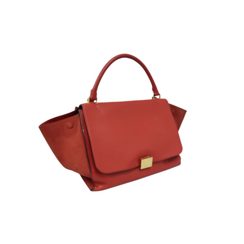 CELINE Trapeze Handbag, Red Leather, Includes Short Shoulder Strap