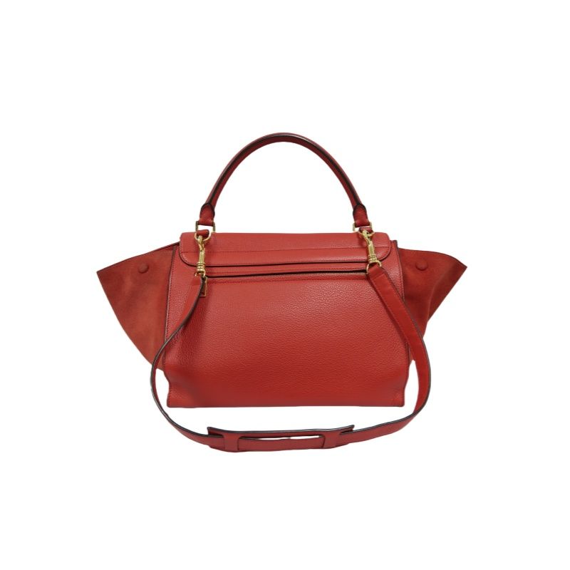 CELINE Trapeze Handbag, Red Leather, Includes Short Shoulder Strap
