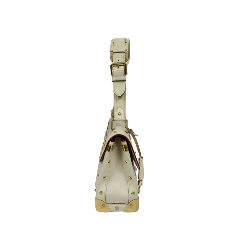 LOUIS VUITTON M91823 Beige White Suhali Tarantule Armpit Bag, Gold Hardware, Rivets Limited Edition, 2 Keys & Clochette