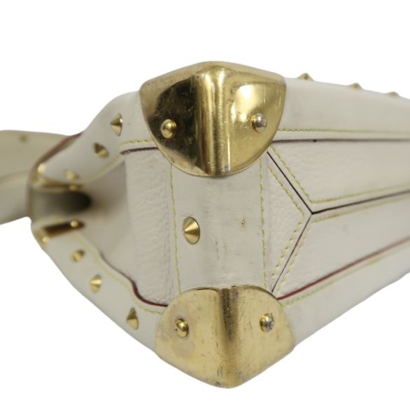 LOUIS VUITTON M91823 Beige White Suhali Tarantule Armpit Bag, Gold Hardware, Rivets Limited Edition, 2 Keys & Clochette