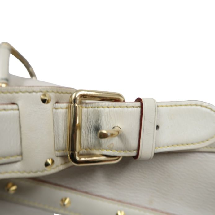 LOUIS VUITTON M91823 Beige White Suhali Tarantule Armpit Bag, Gold Hardware, Rivets Limited Edition, 2 Keys & Clochette