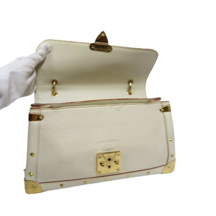 LOUIS VUITTON M91823 Beige White Suhali Tarantule Armpit Bag, Gold Hardware, Rivets Limited Edition, 2 Keys & Clochette