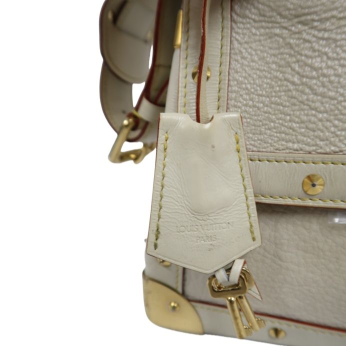LOUIS VUITTON M91823 Beige White Suhali Tarantule Armpit Bag, Gold Hardware, Rivets Limited Edition, 2 Keys & Clochette