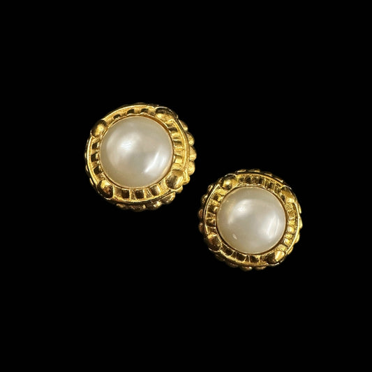CHANEL Earrings, Pearl, Gold Plated