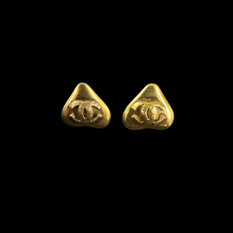 CHANEL Earrings, Coco Mark, Heart Design, Gold Hardware, Gold Tone Alloy, Clip-On