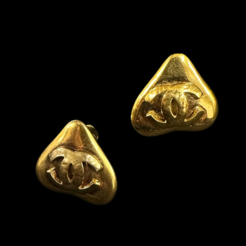 CHANEL Earrings, Coco Mark, Heart Design, Gold Hardware, Gold Tone Alloy, Clip-On