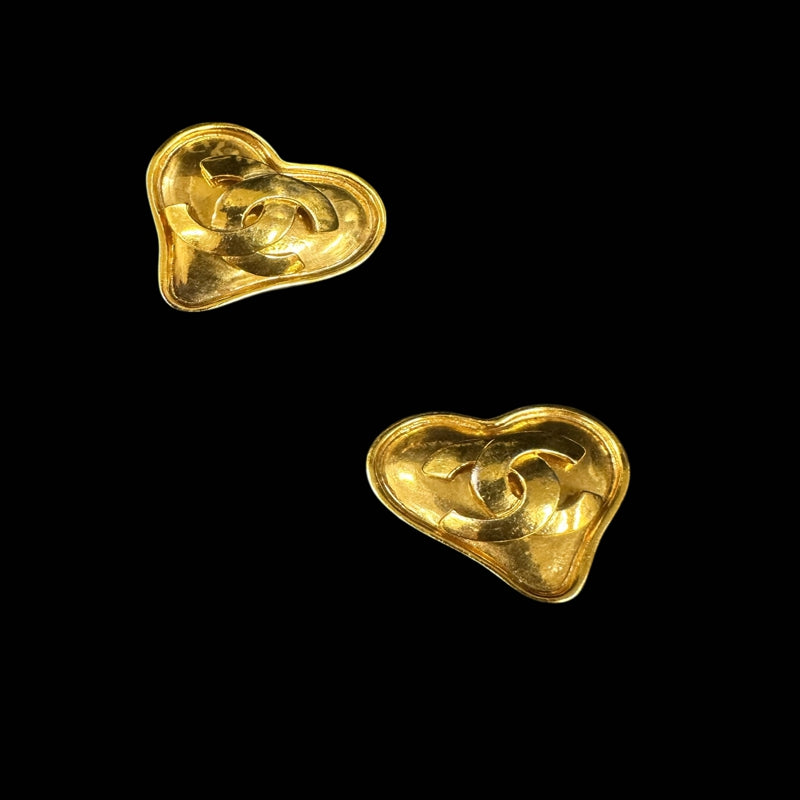 CHANEL Earrings, Coco Mark, Heart Design, 95P, Gold Tone, Alloy, Clip-On