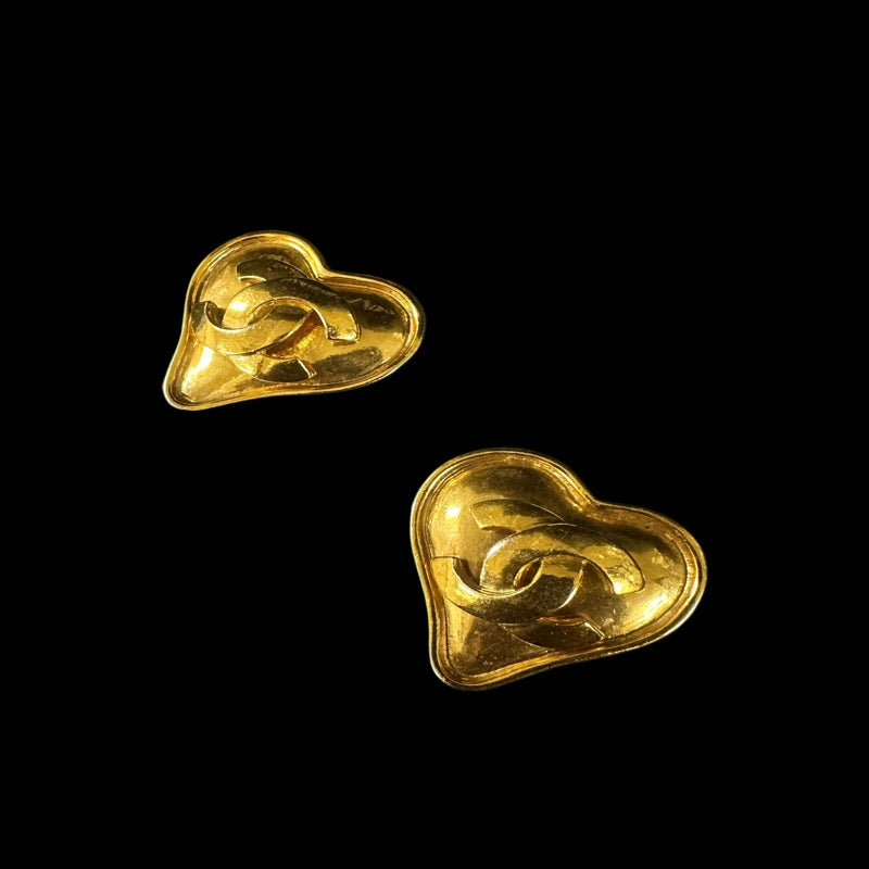 CHANEL Earrings, Coco Mark, Heart Design, 95P, Gold Tone, Alloy, Clip-On