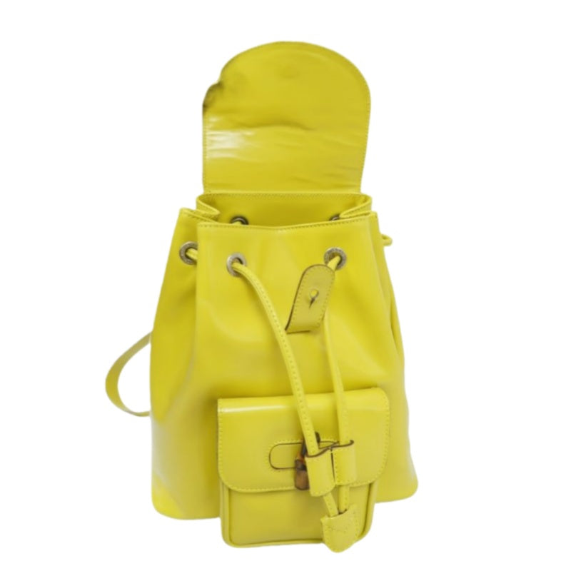 GUCCI 003 2034 0030 Yellow Bamboo Backpack, PVC Material