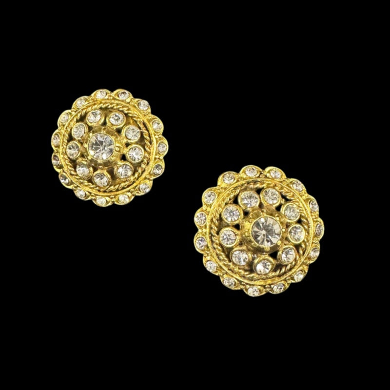 CHANEL Earrings, Rhinestones, Gold Plated, Alloy, Clip-On