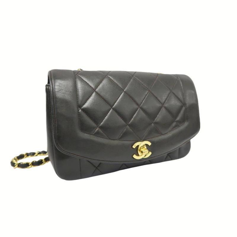 CHANEL Classic Flap (CF) Diana Chain Shoulder Bag, Lambskin, Black Quilted, Gold Hardware, Serial Number Starting with "3", Includes Dust Bag