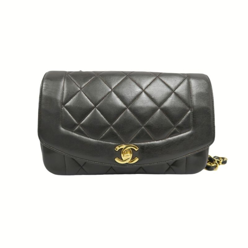 CHANEL Classic Flap (CF) Diana Chain Shoulder Bag, Lambskin, Black Quilted, Gold Hardware, Serial Number Starting with "3", Includes Dust Bag