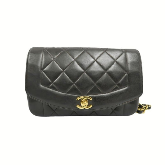 CHANEL Classic Flap (CF) Diana Chain Shoulder Bag, Lambskin, Black Quilted, Gold Hardware, Serial Number Starting with "3", Includes Dust Bag