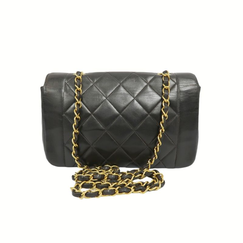 CHANEL Classic Flap (CF) Diana Chain Shoulder Bag, Lambskin, Black Quilted, Gold Hardware, Serial Number Starting with "3", Includes Dust Bag