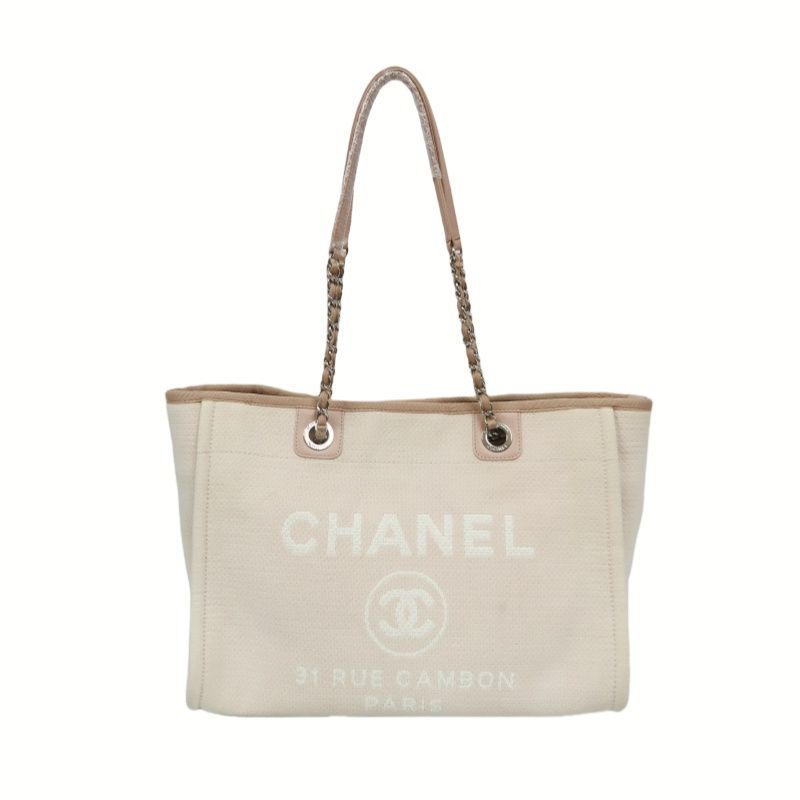 CHANEL Pink Deauville Canvas Tote Shoulder Bag with Silver Hardware