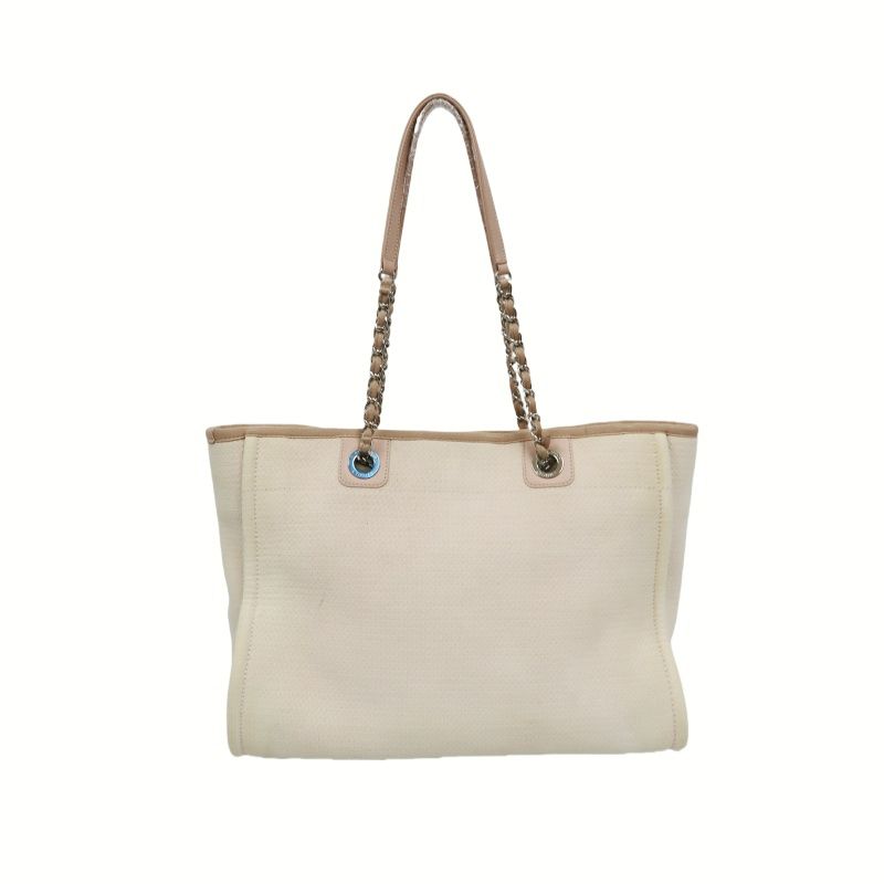 CHANEL Pink Deauville Canvas Tote Shoulder Bag with Silver Hardware