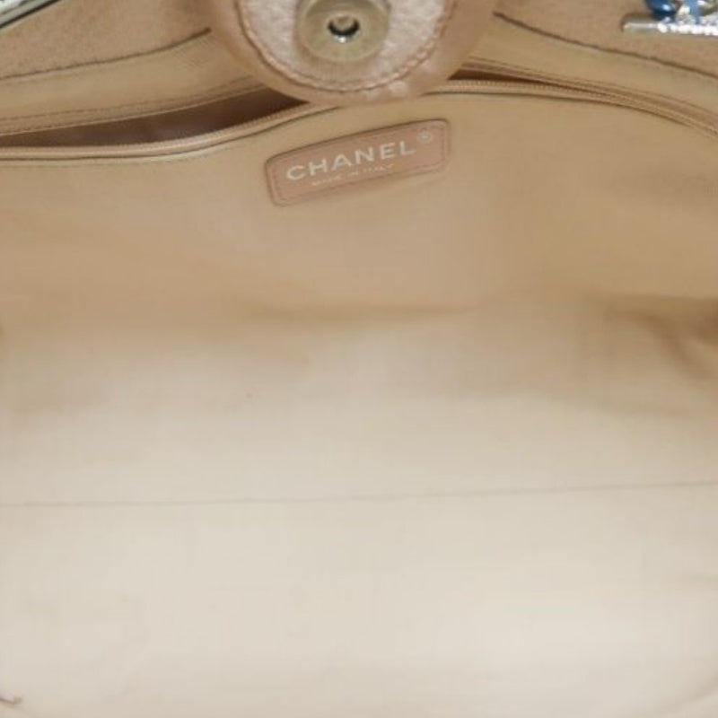 CHANEL Pink Deauville Canvas Tote Shoulder Bag with Silver Hardware