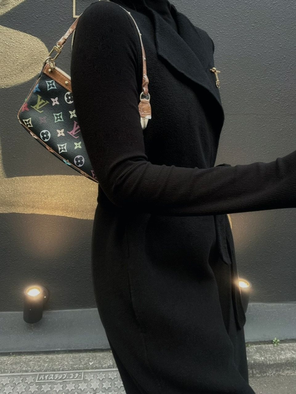 Louis Vuitton Multicolore Pochette Accessoires Black (With Shoulder Strap) Black Multicolore PVC Rivet Mahjong Bag Armpit Bag