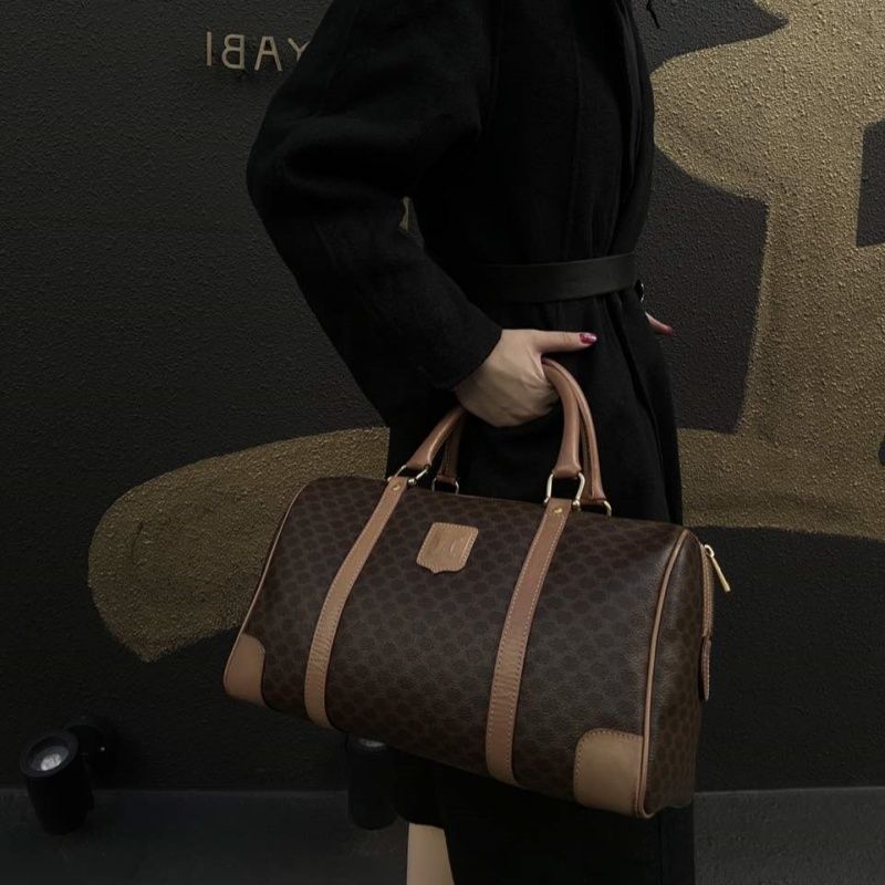 CELINE Monogram Boston Bag (35cm), Brown, Gold Hardware