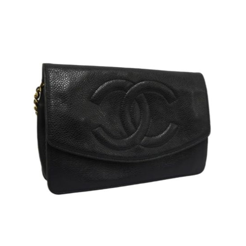 Chanel Flap Crossbody Shoulder Bag, Black Caviar Leather, Gold-Tone Hardware, Classic Luxury Handbag