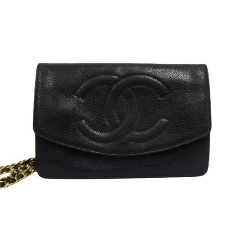 Chanel Flap Crossbody Shoulder Bag, Black Caviar Leather, Gold-Tone Hardware, Classic Luxury Handbag