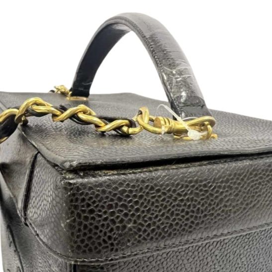 CHANEL Black Caviar Leather Vanity Bag with Coco Mark, Gold Hardware, Shoulder Strap & Guarantee CardCHANEL Black Caviar Leather Vanity Bag with Coco Mark, Gold Hardware, Shoulder Strap & Guarantee Card