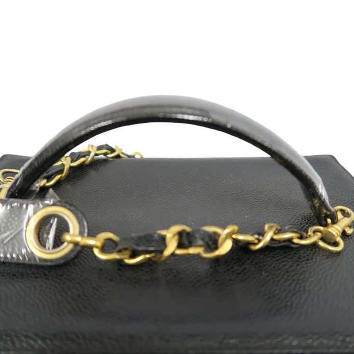 CHANEL Black Caviar Leather Vanity Bag with Coco Mark, Gold Hardware, Shoulder Strap & Guarantee CardCHANEL Black Caviar Leather Vanity Bag with Coco Mark, Gold Hardware, Shoulder Strap & Guarantee Card