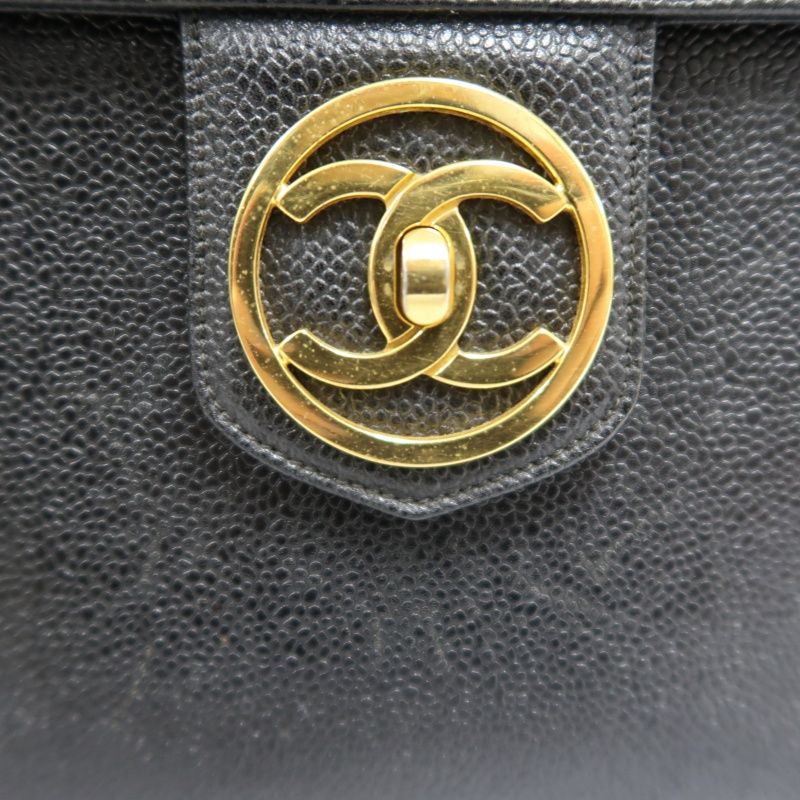 CHANEL Black Caviar Leather Vanity Bag with Coco Mark, Gold Hardware, Shoulder Strap & Guarantee CardCHANEL Black Caviar Leather Vanity Bag with Coco Mark, Gold Hardware, Shoulder Strap & Guarantee Card