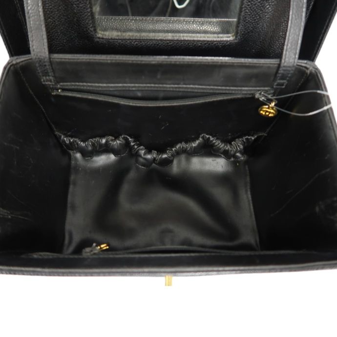 CHANEL Black Caviar Leather Vanity Bag with Coco Mark, Gold Hardware, Shoulder Strap & Guarantee CardCHANEL Black Caviar Leather Vanity Bag with Coco Mark, Gold Hardware, Shoulder Strap & Guarantee Card