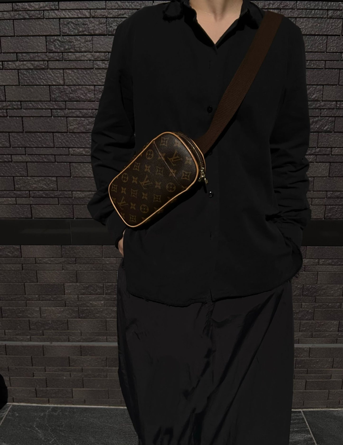 LOUIS VUITTON Monogram Brown Pochette Gange Crossbody Chest Bag