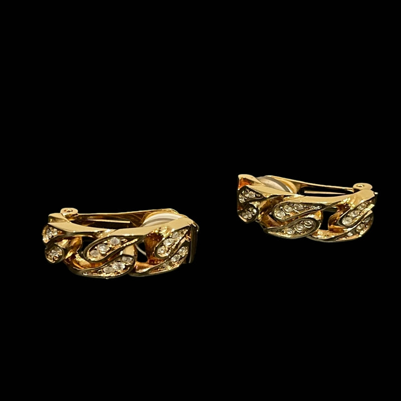Dior ear clips, rhinestones, with dust bag, gold hardware, alloy material