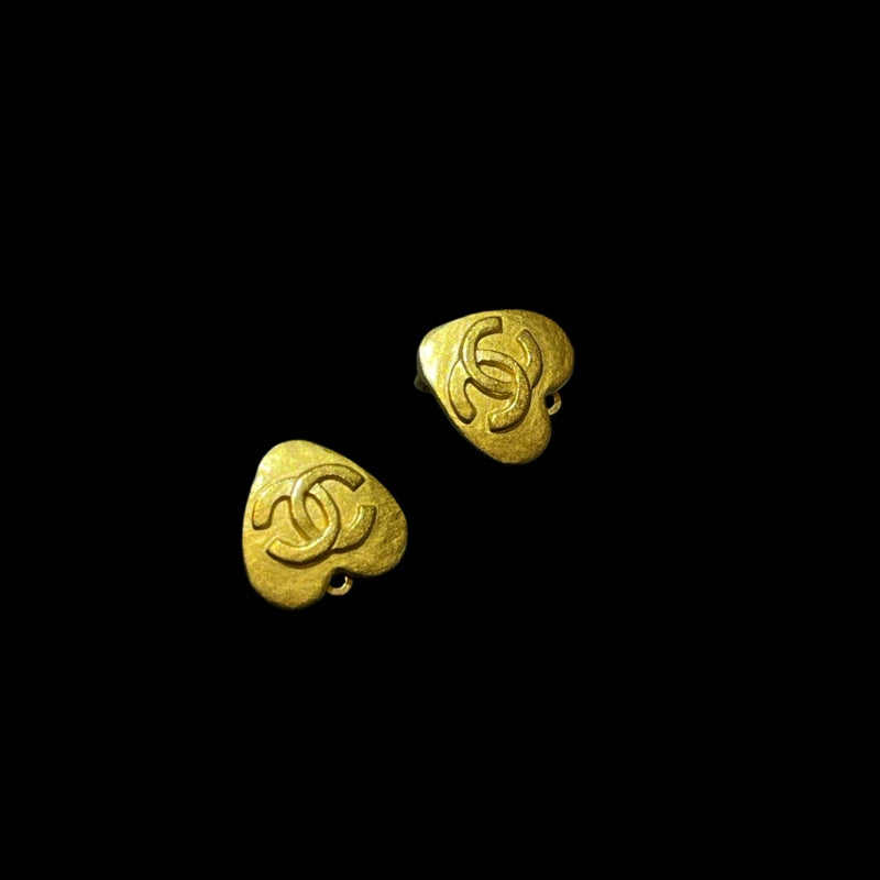 CHANEL Coco Mark Heart Earrings Gold Hardware Alloy